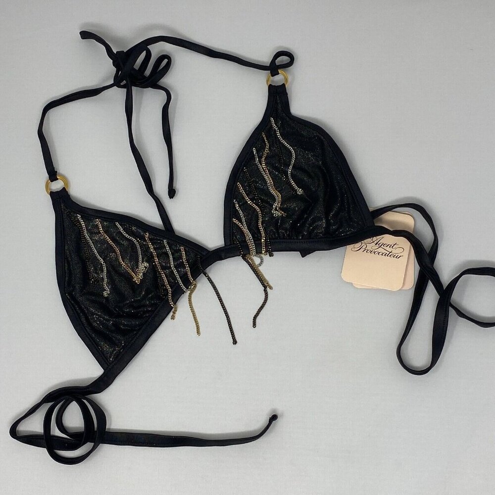 Agent Provocateur Lou Lou Black Chain Bikini Top AP2 Small NWT $250